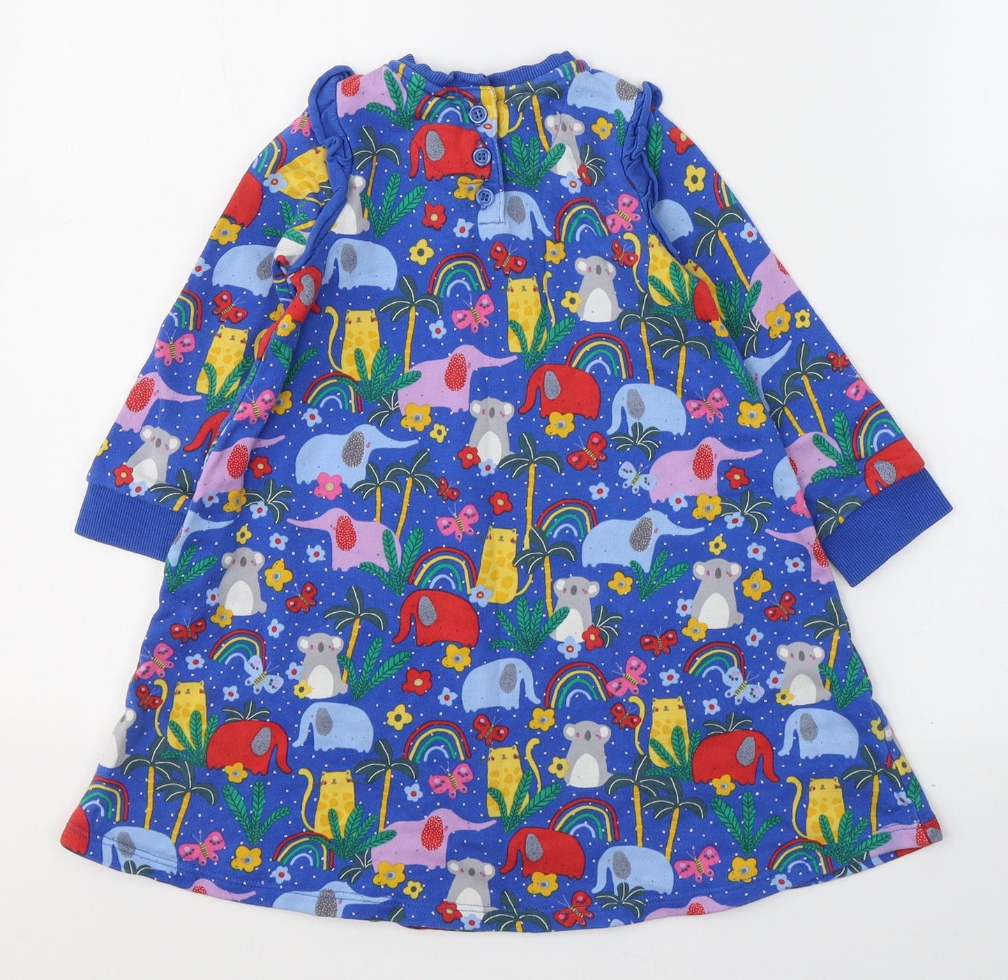 Mini Club Girls Blue Spotted Cotton Jumper Dress  Size 2-3 Years  Round Neck Pullover - Cute animal print