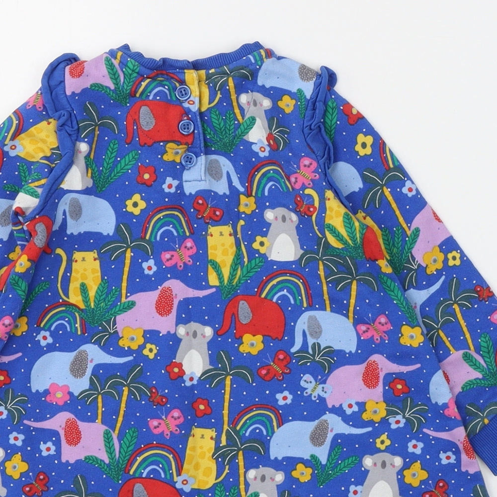Mini Club Girls Blue Spotted Cotton Jumper Dress  Size 2-3 Years  Round Neck Pullover - Cute animal print
