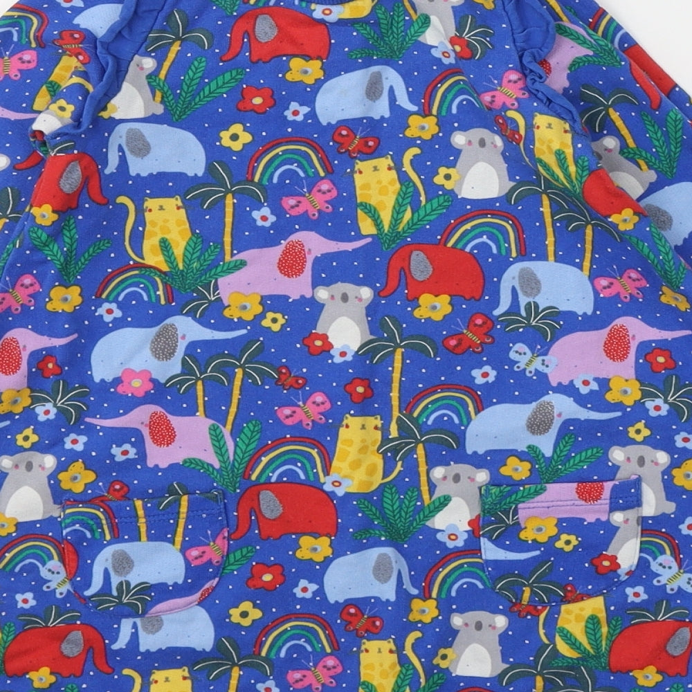 Mini Club Girls Blue Spotted Cotton Jumper Dress  Size 2-3 Years  Round Neck Pullover - Cute animal print