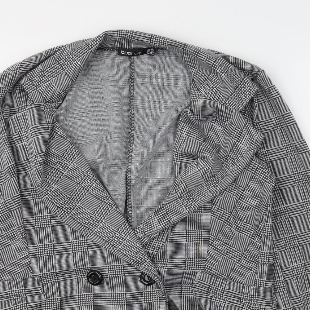 Boohoo Womens Black Houndstooth  Jacket Blazer Size 16  Button