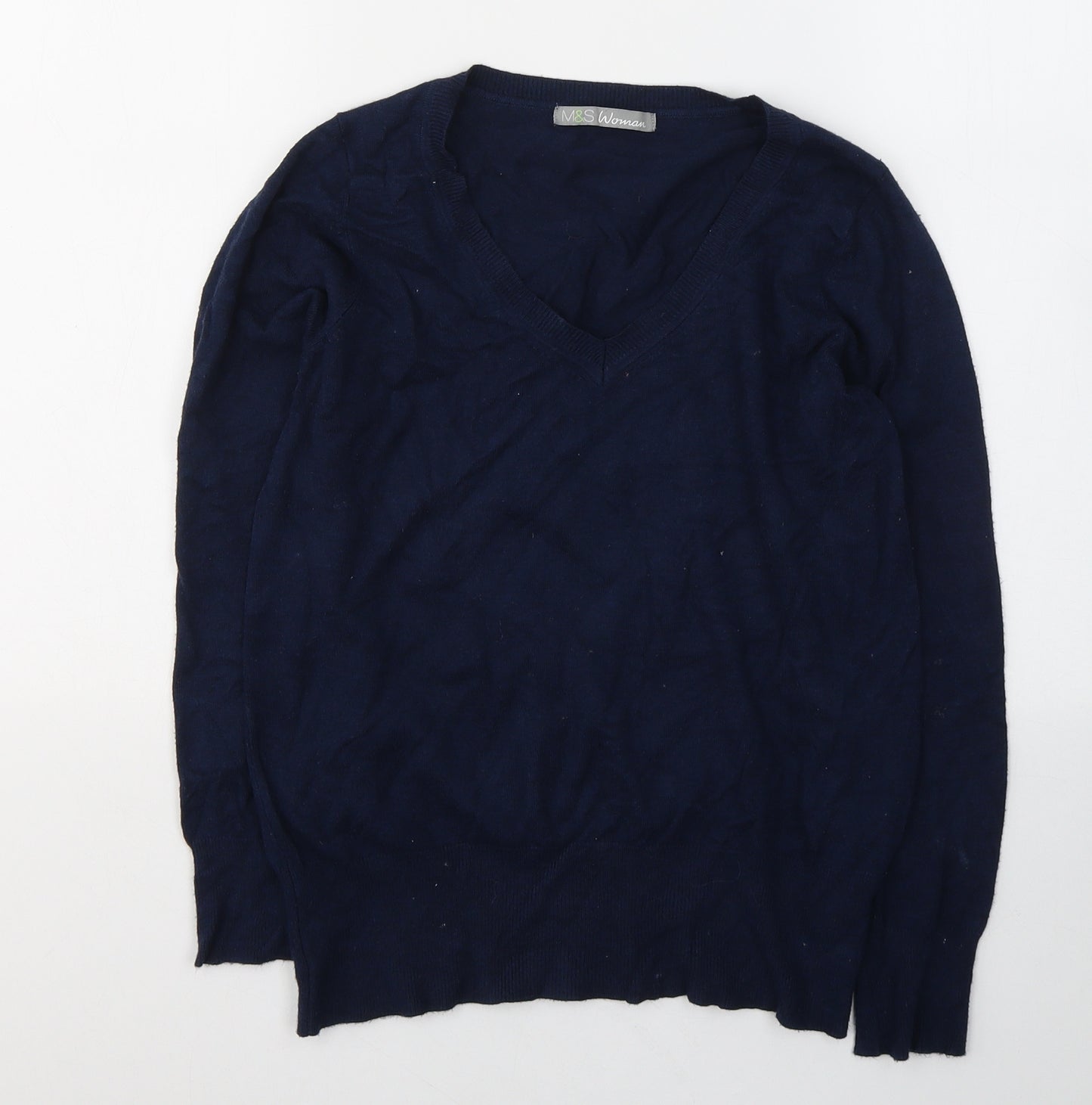 Marks and Spencer Womens Blue  Acrylic Jersey T-Shirt Size 12 V-Neck