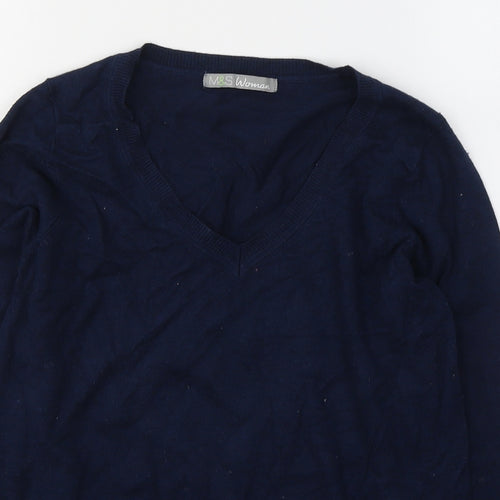 Marks and Spencer Womens Blue  Acrylic Jersey T-Shirt Size 12 V-Neck