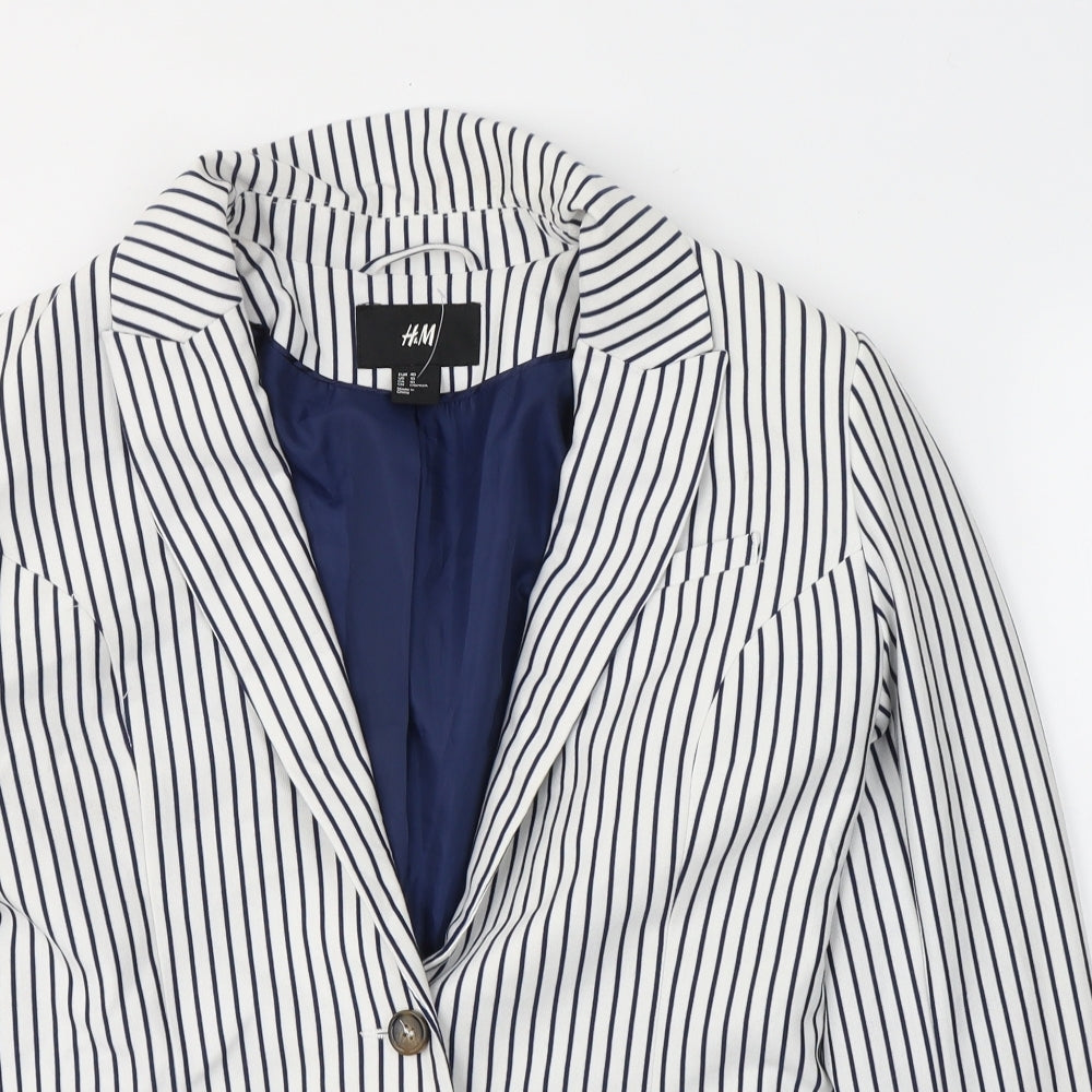 H&M Womens White Striped  Jacket Blazer Size 12  Button