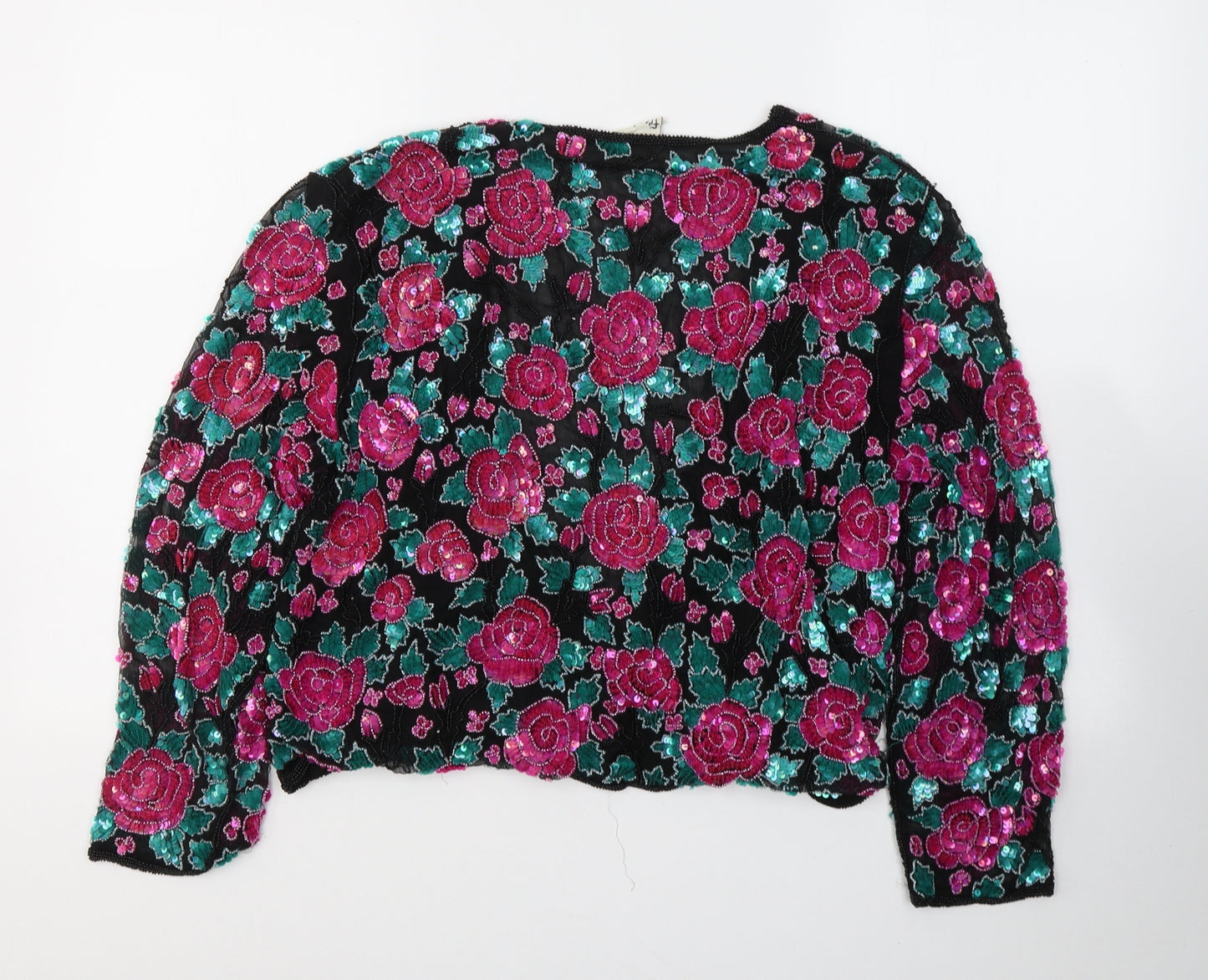 Frunk Ushce Womens Black Floral  Jacket Blazer Size L  Buckle - Roses