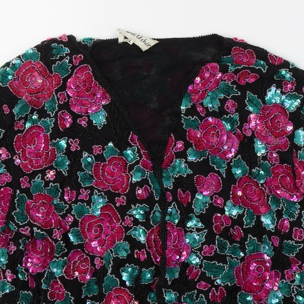 Frunk Ushce Womens Black Floral  Jacket Blazer Size L  Buckle - Roses