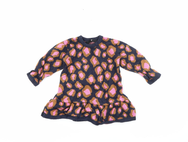 Very Girls Blue Animal Print Acrylic Jumper Dress Size 12-18 Months Crew Neck