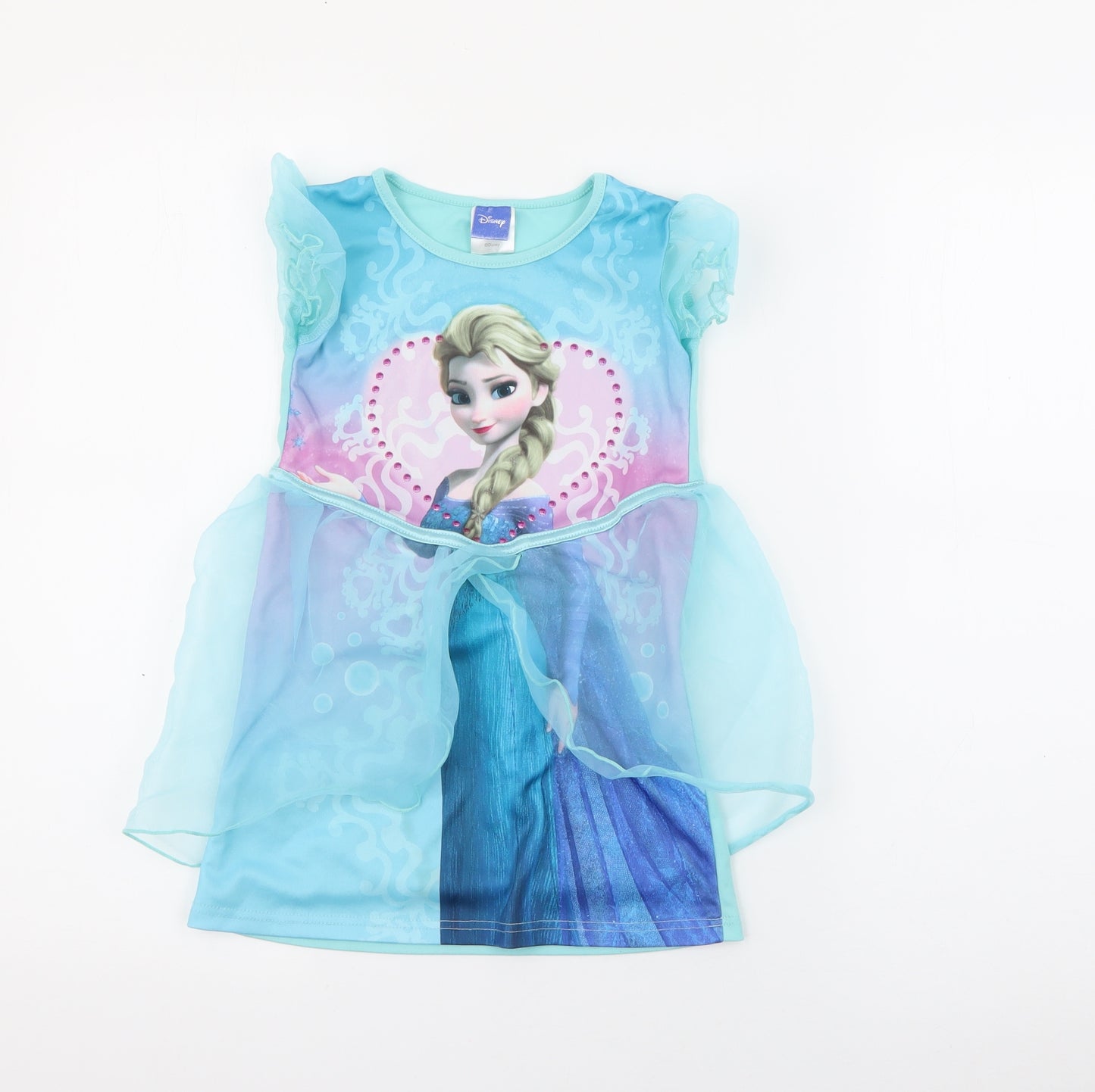 Disney Girls Blue  Polyester T-Shirt Dress  Size 3-4 Years  Round Neck  - Frozen
