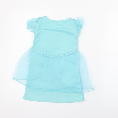 Disney Girls Blue  Polyester T-Shirt Dress  Size 3-4 Years  Round Neck  - Frozen