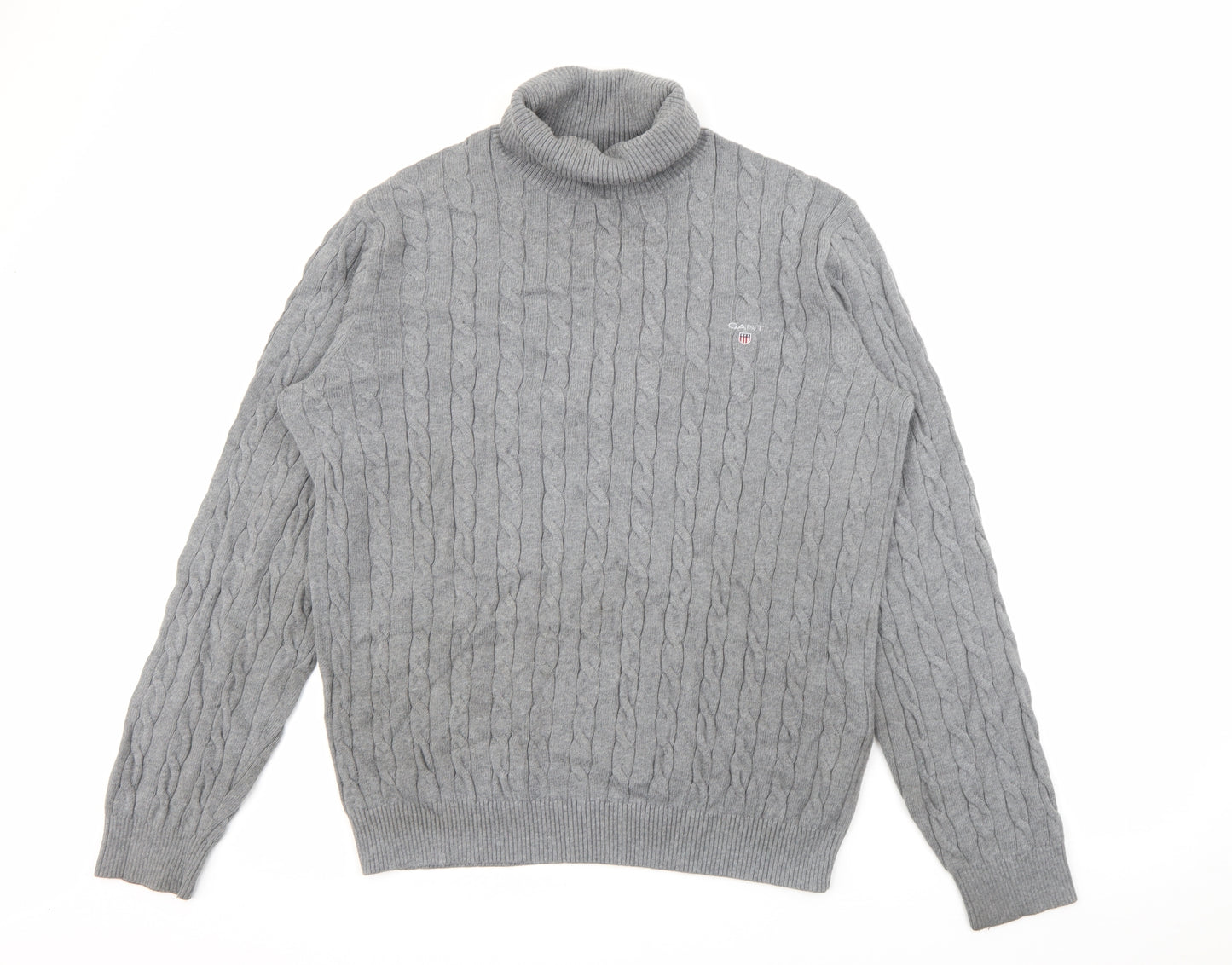 GANT Mens Grey Roll Neck  Cotton Pullover Jumper Size 2XL