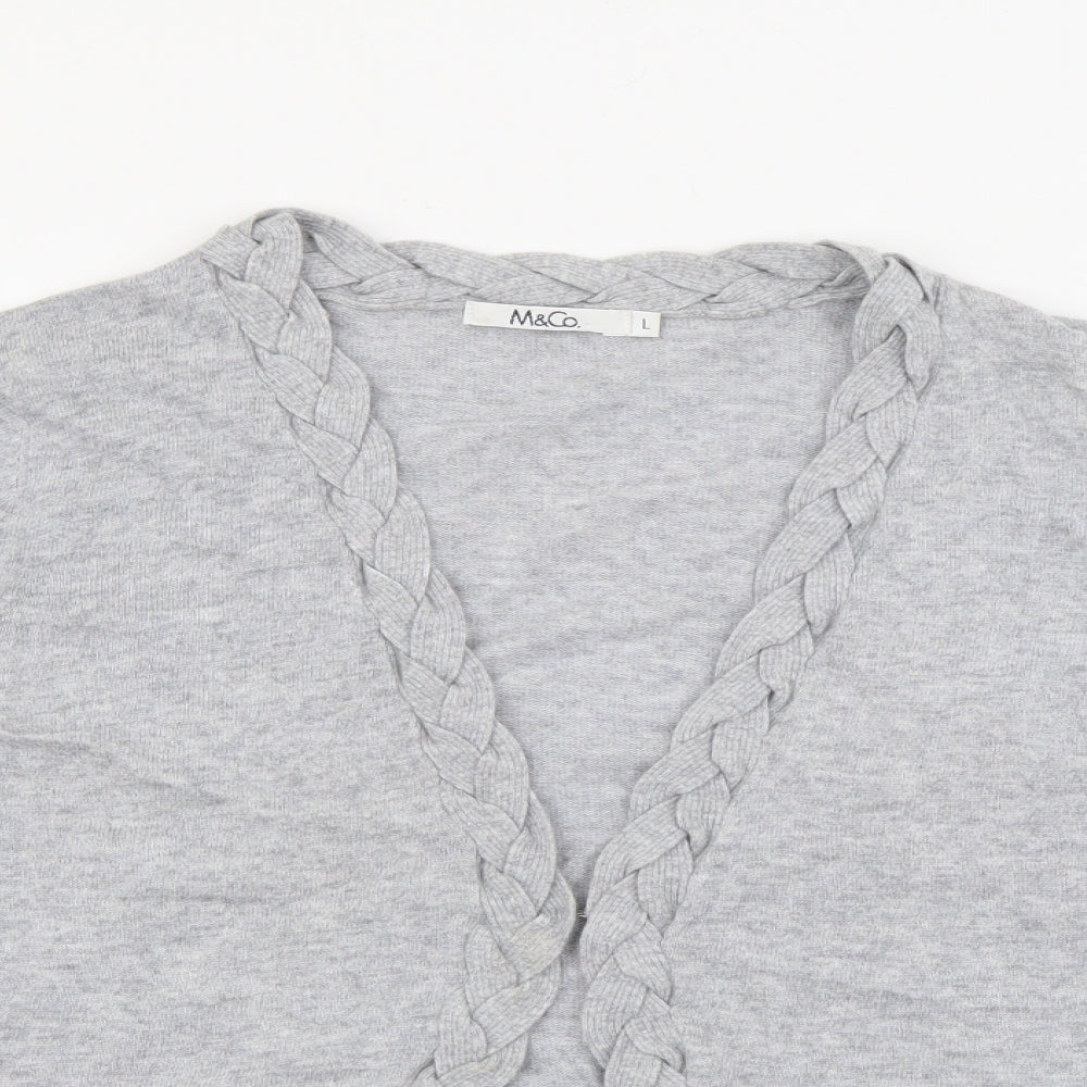 M&Co Womens Grey V-Neck  Viscose Cardigan Jumper Size L
