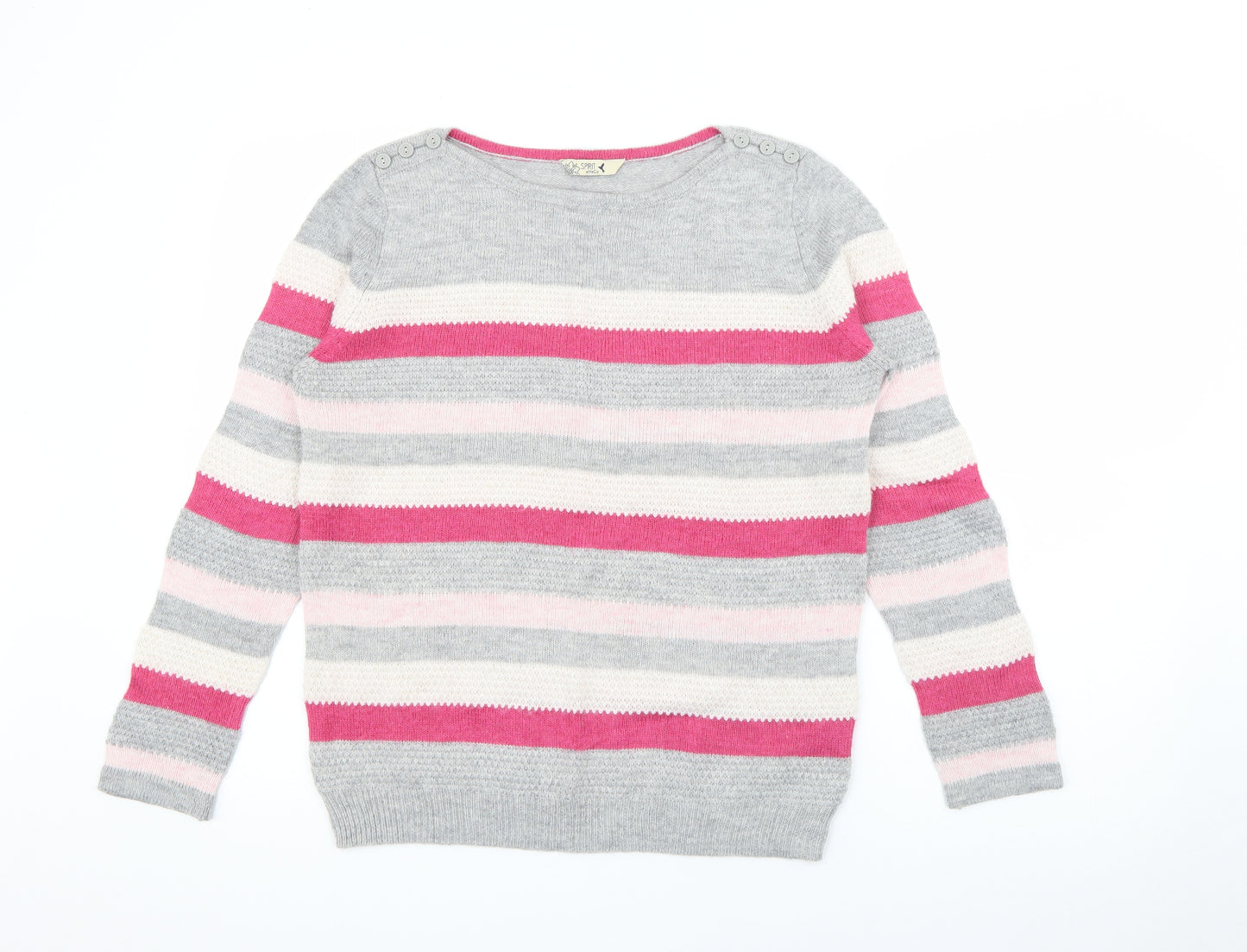 M&Co Womens Grey Boat Neck Striped Acrylic Pullover Jumper Size 14