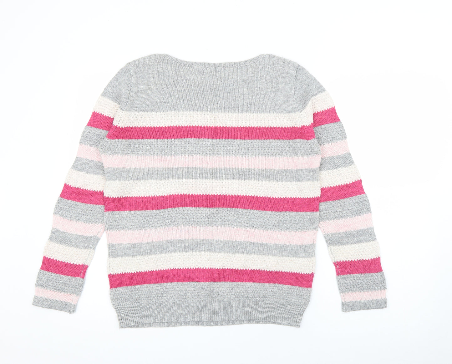 M&Co Womens Grey Boat Neck Striped Acrylic Pullover Jumper Size 14