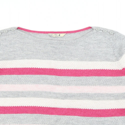 M&Co Womens Grey Boat Neck Striped Acrylic Pullover Jumper Size 14