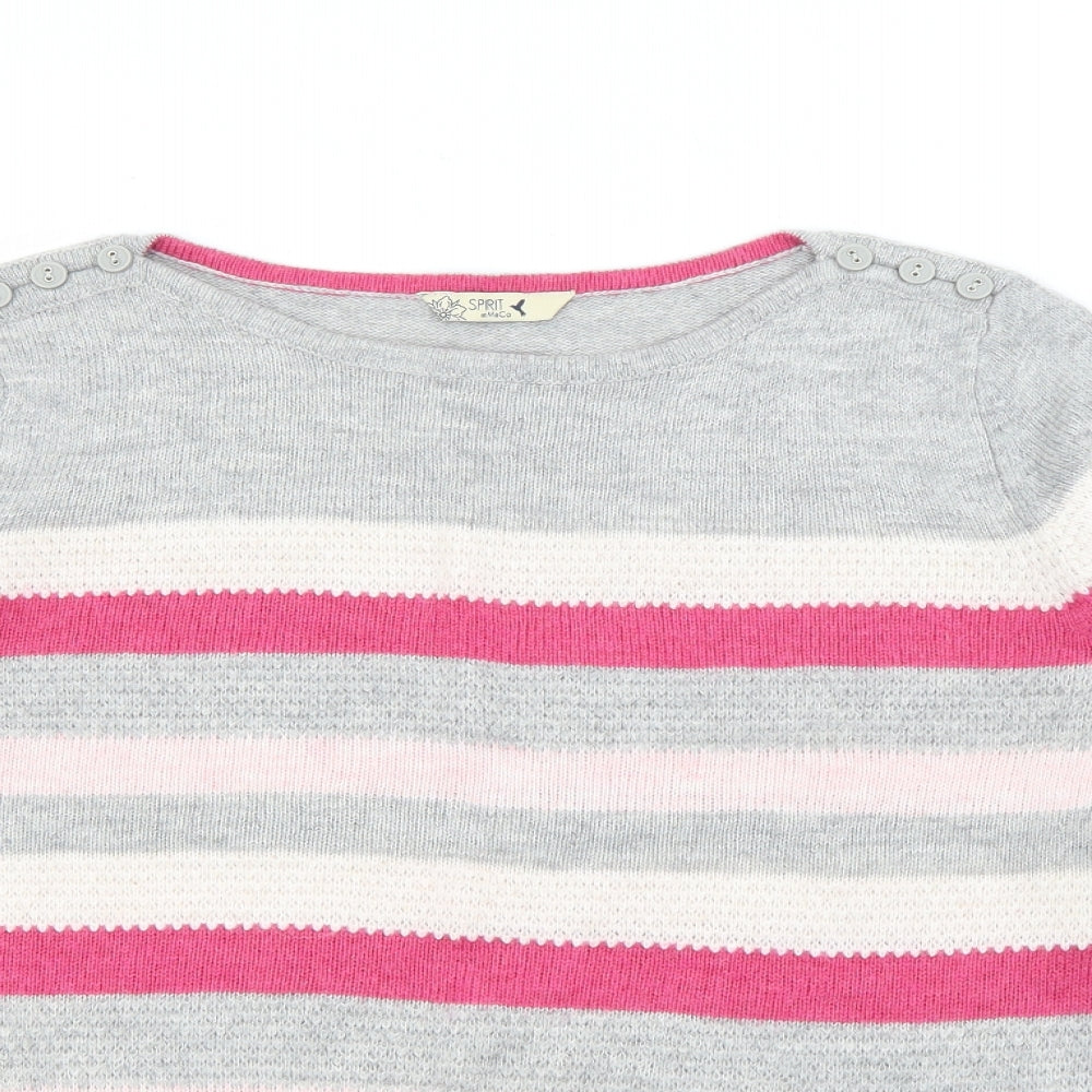 M&Co Womens Grey Boat Neck Striped Acrylic Pullover Jumper Size 14