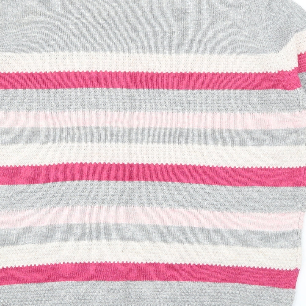 M&Co Womens Grey Boat Neck Striped Acrylic Pullover Jumper Size 14