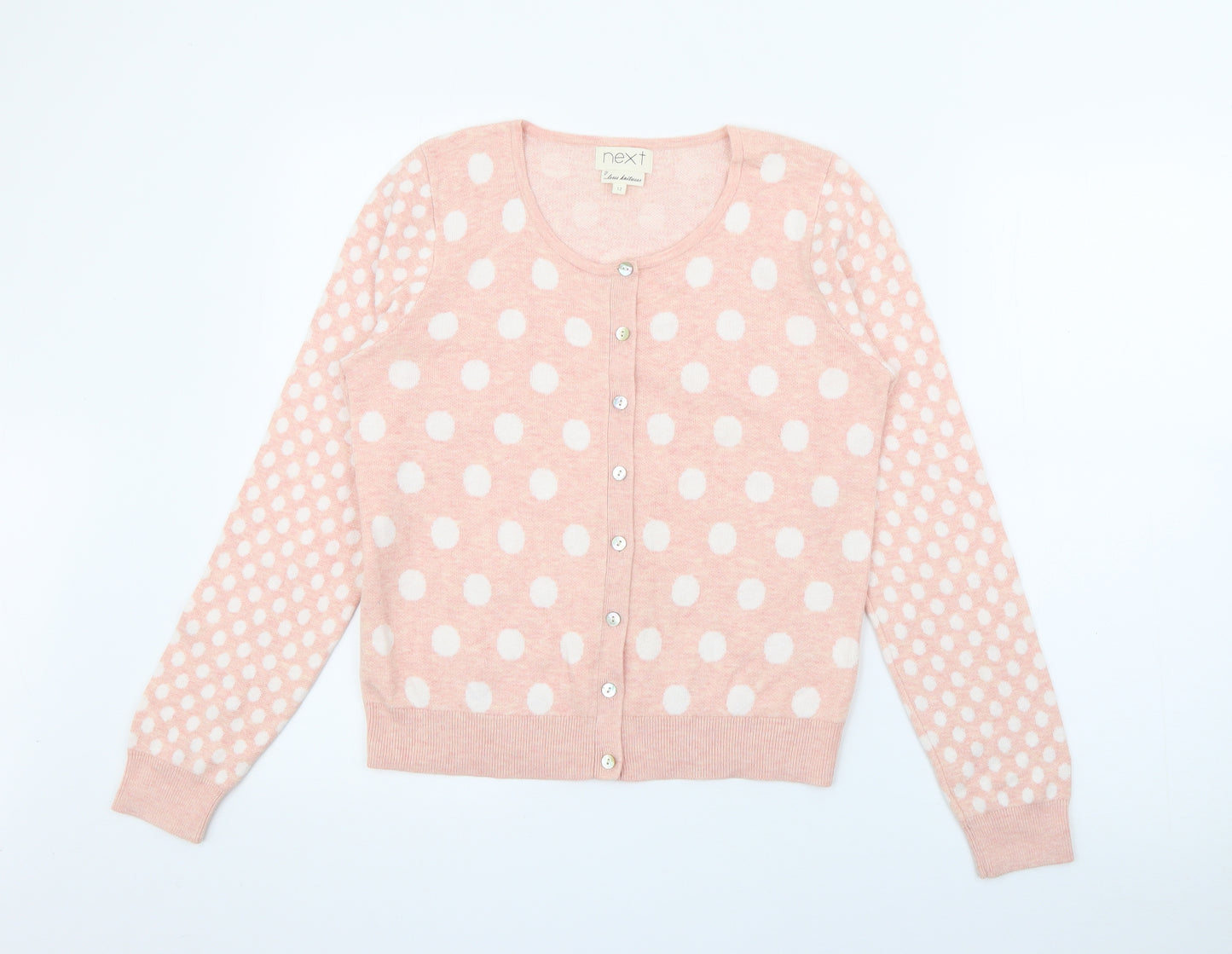 NEXT Womens Pink Roll Neck Polka Dot Cotton Cardigan Jumper Size 12