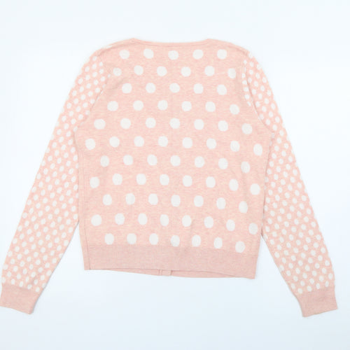 NEXT Womens Pink Roll Neck Polka Dot Cotton Cardigan Jumper Size 12