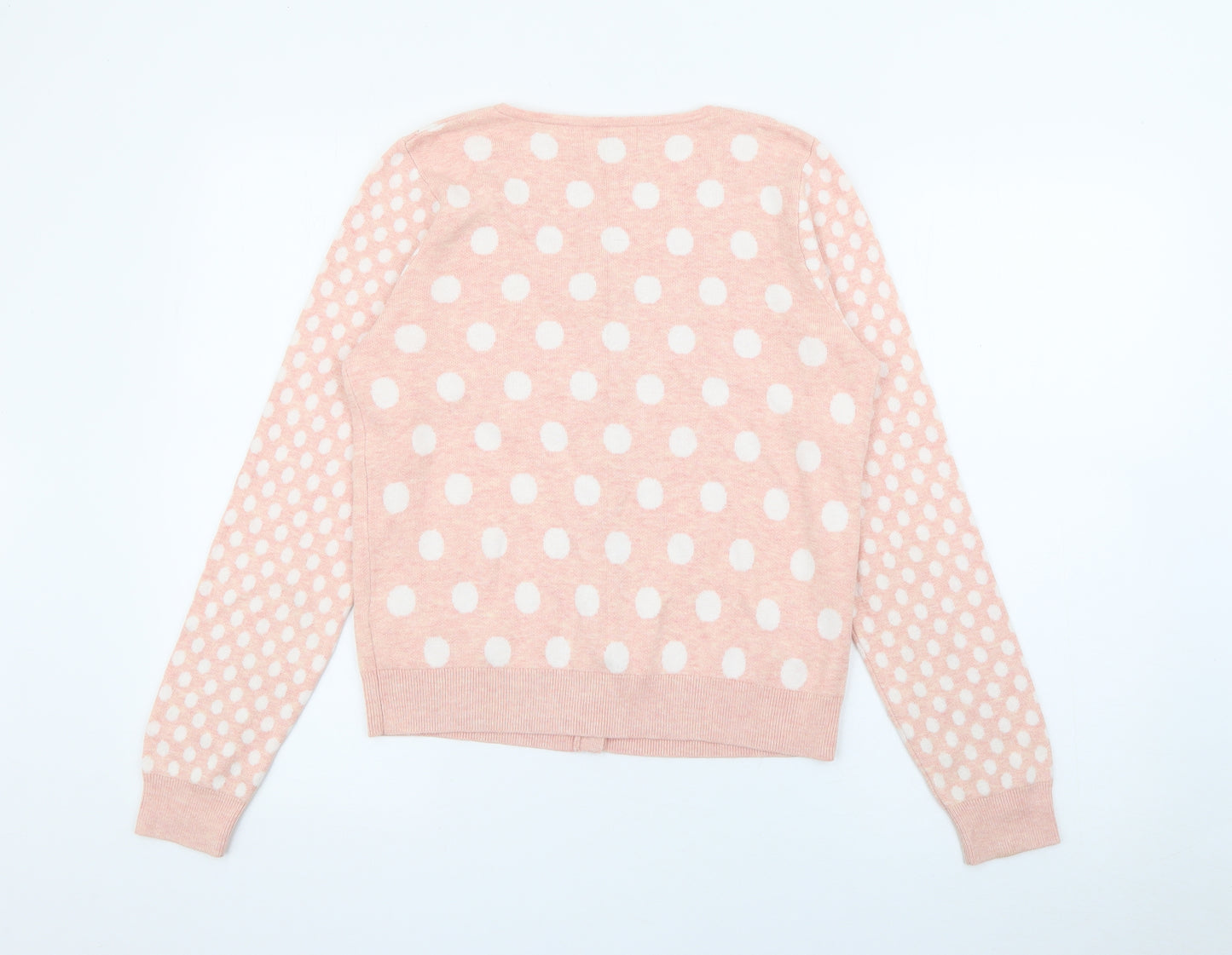 NEXT Womens Pink Roll Neck Polka Dot Cotton Cardigan Jumper Size 12