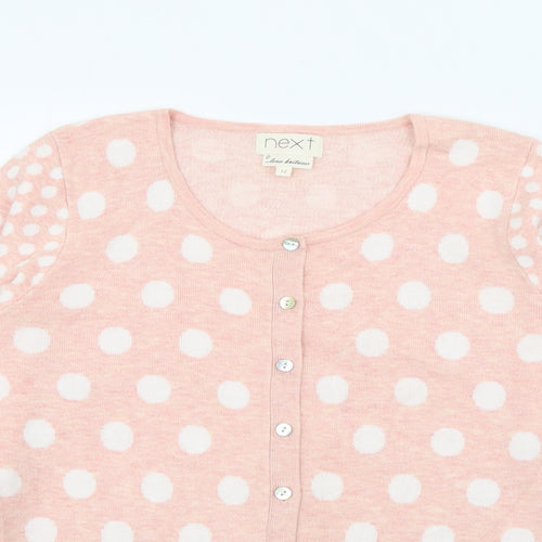 NEXT Womens Pink Roll Neck Polka Dot Cotton Cardigan Jumper Size 12