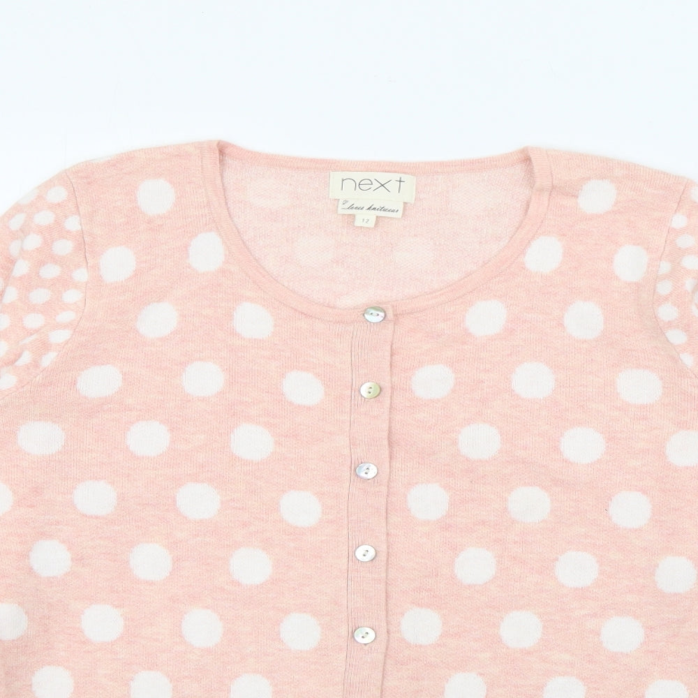 NEXT Womens Pink Roll Neck Polka Dot Cotton Cardigan Jumper Size 12