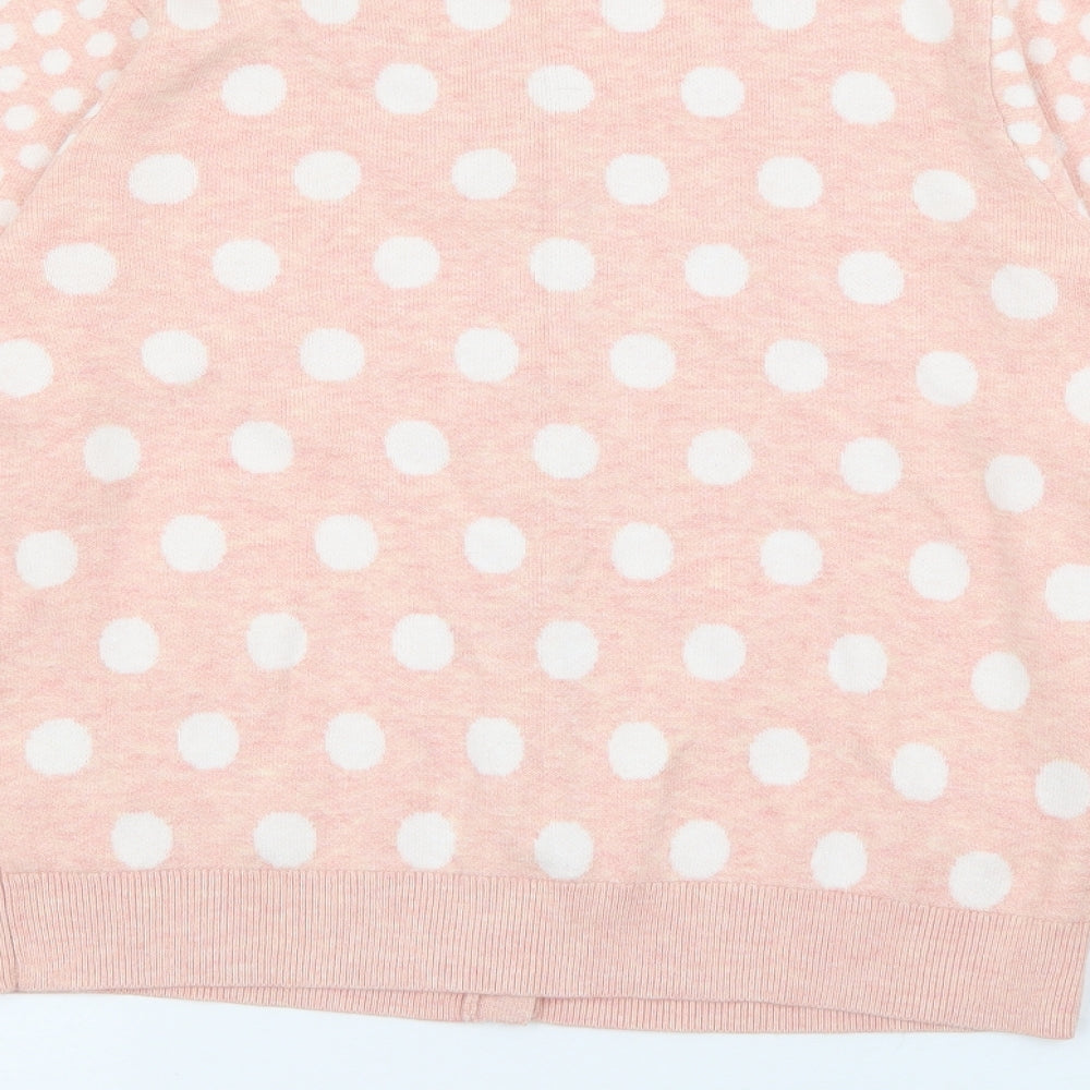 NEXT Womens Pink Roll Neck Polka Dot Cotton Cardigan Jumper Size 12