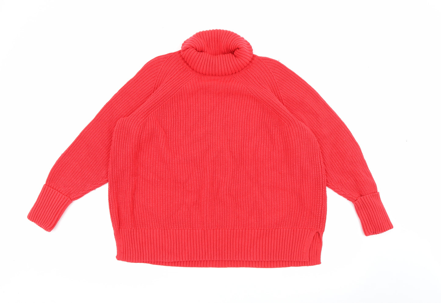 Marks and Spencer Womens Red Roll Neck  Cotton Pullover Jumper Size XL