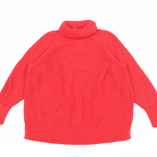 Marks and Spencer Womens Red Roll Neck  Cotton Pullover Jumper Size XL