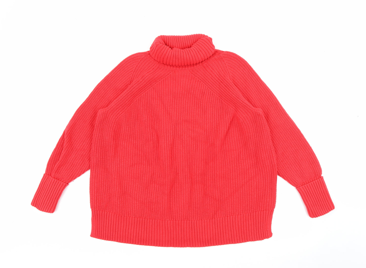 Marks and Spencer Womens Red Roll Neck  Cotton Pullover Jumper Size XL