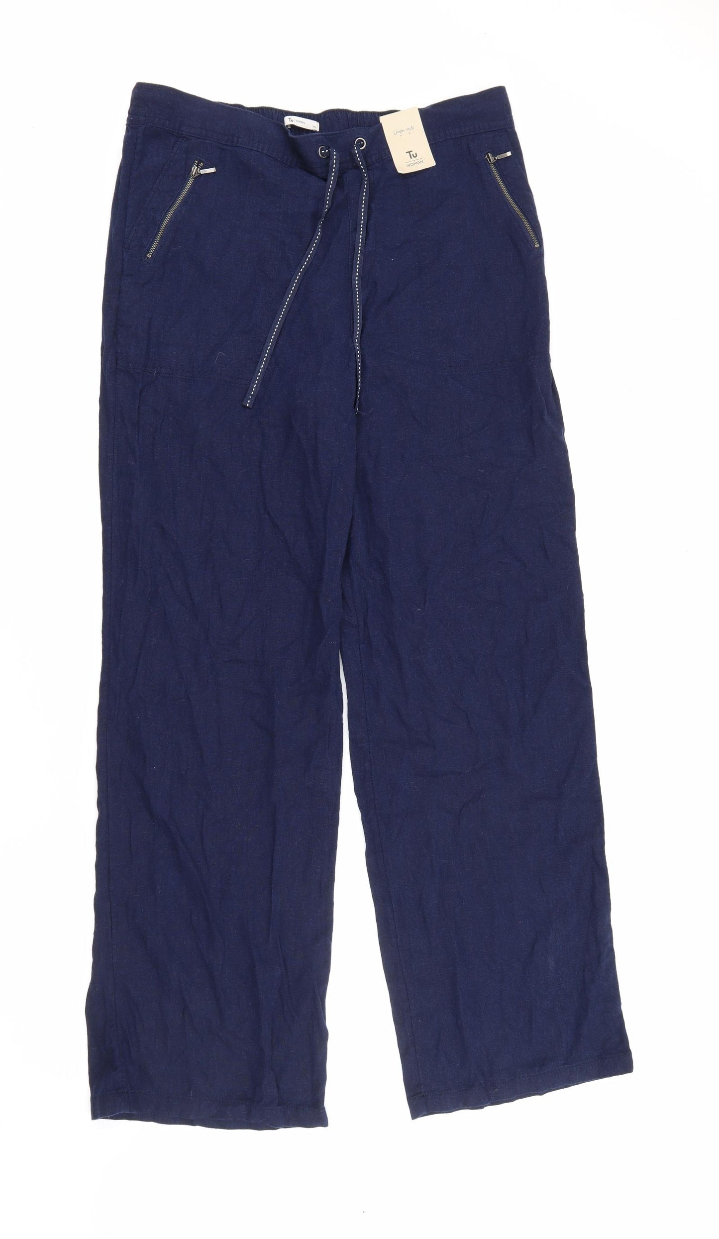 TU Womens Blue  Linen Trousers  Size 14 L30 in Regular