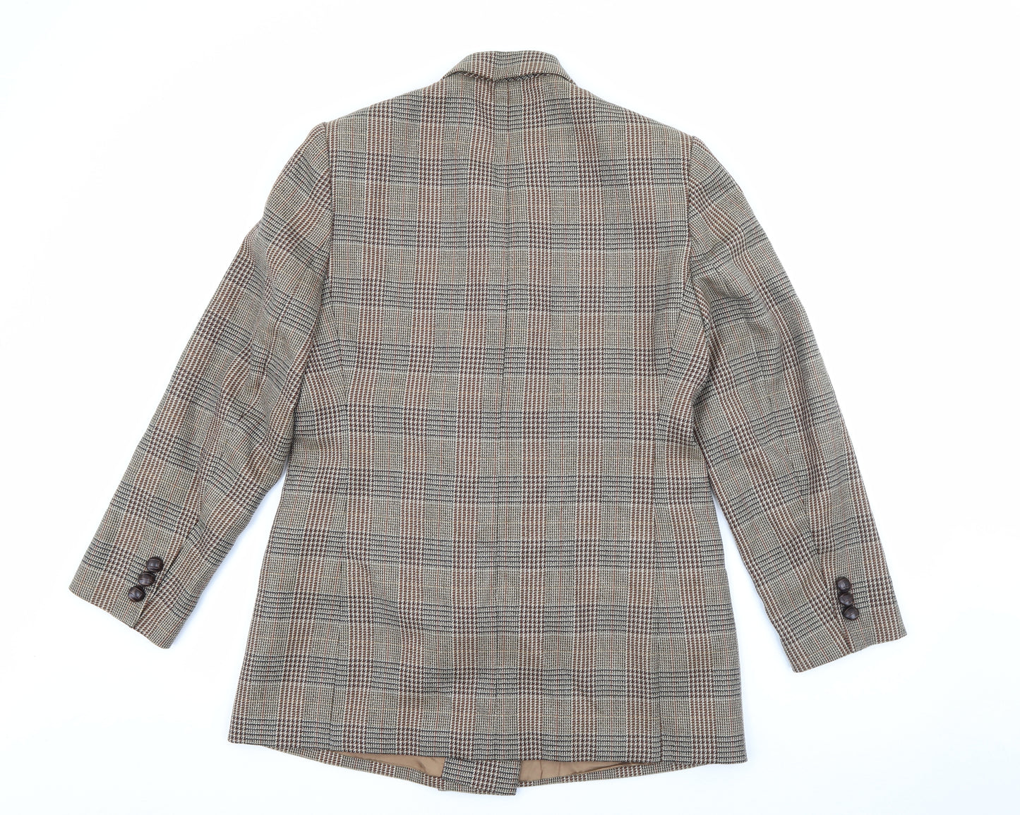 Marks and Spencer Womens Brown Plaid Wool Jacket Blazer Size 14