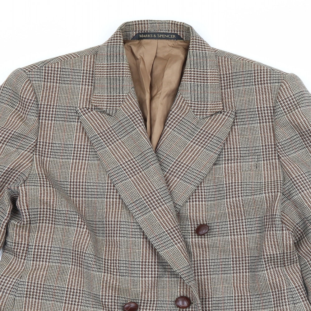 Marks and Spencer Womens Brown Plaid Wool Jacket Blazer Size 14
