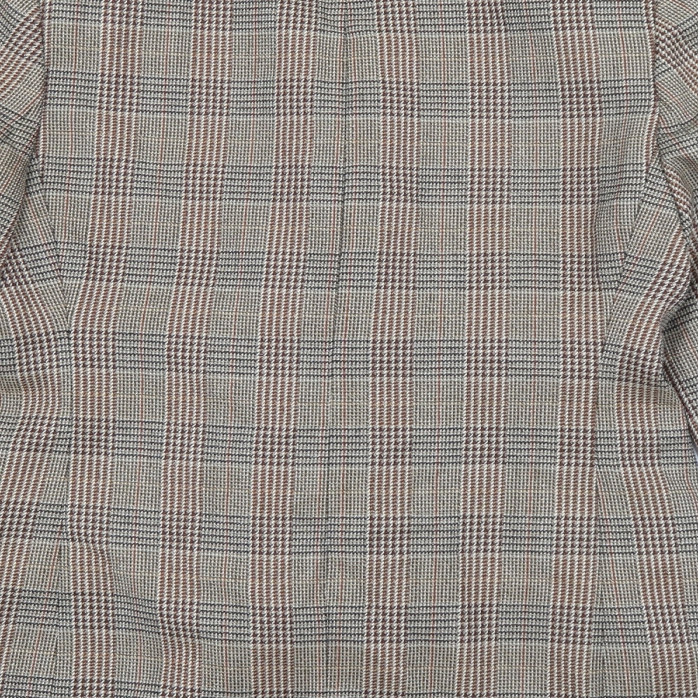 Marks and Spencer Womens Brown Plaid Wool Jacket Blazer Size 14