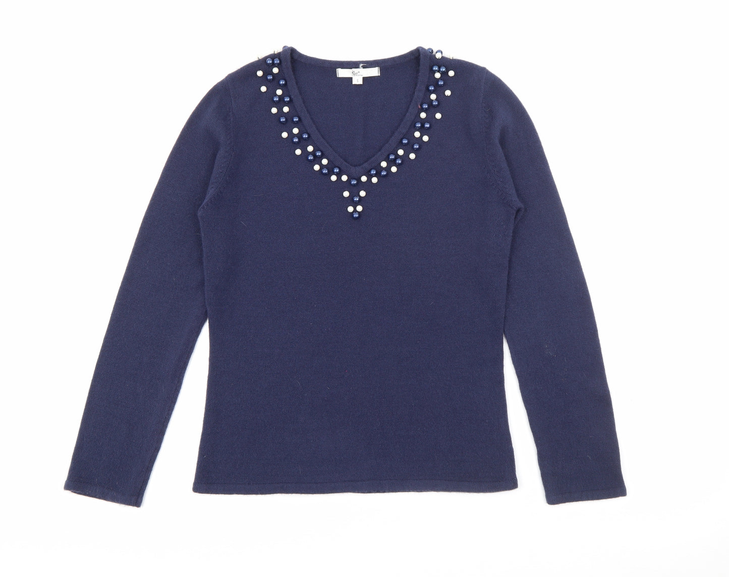 Klass Womens Blue V-Neck  Acrylic Pullover Jumper Size S