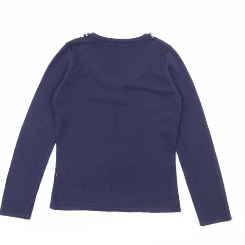 Klass Womens Blue V-Neck  Acrylic Pullover Jumper Size S