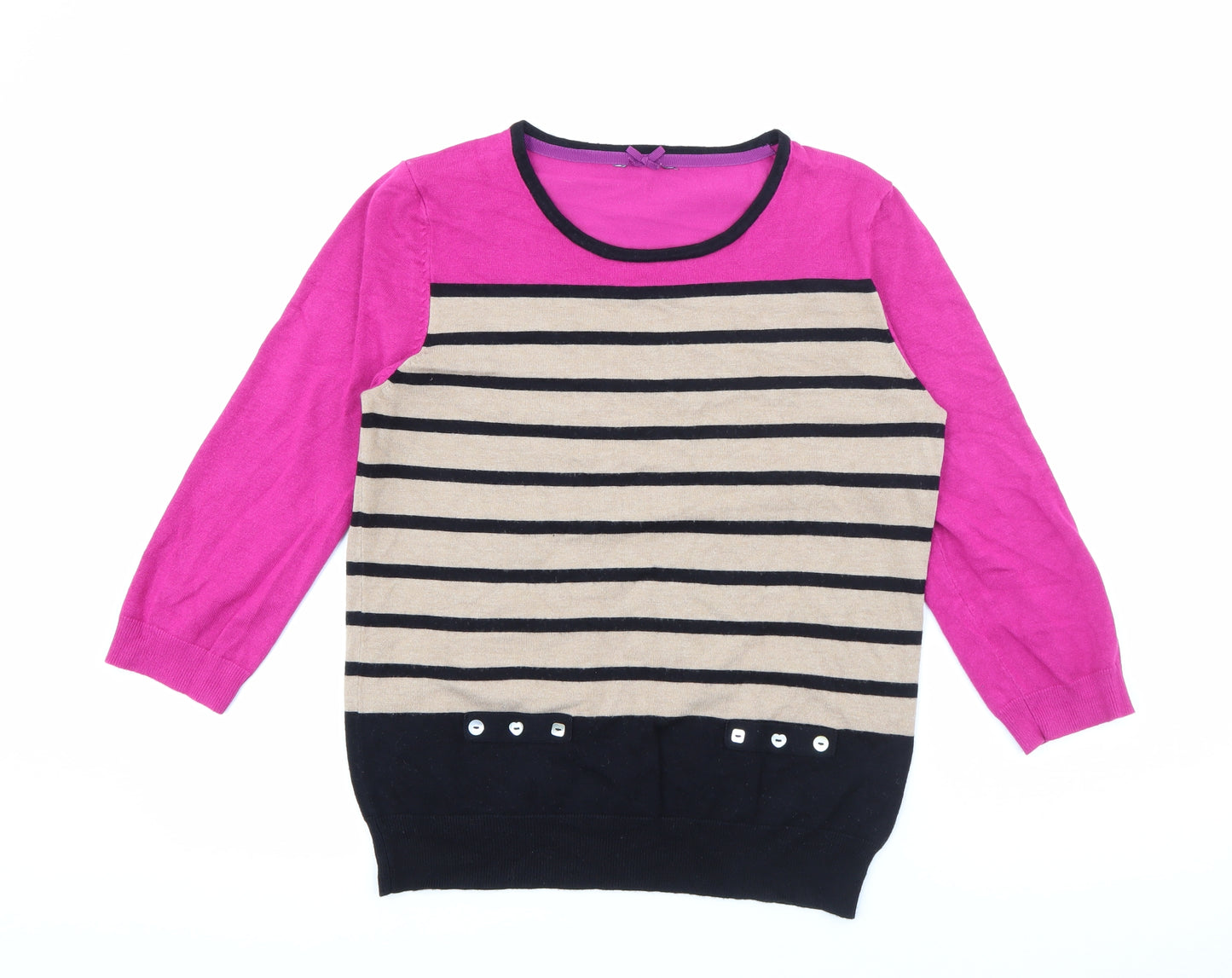 M&Co Womens Pink Round Neck Striped Viscose Pullover Jumper Size 14