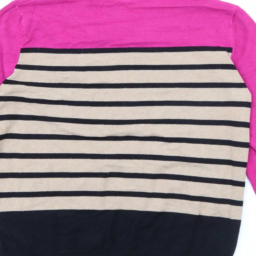 M&Co Womens Pink Round Neck Striped Viscose Pullover Jumper Size 14