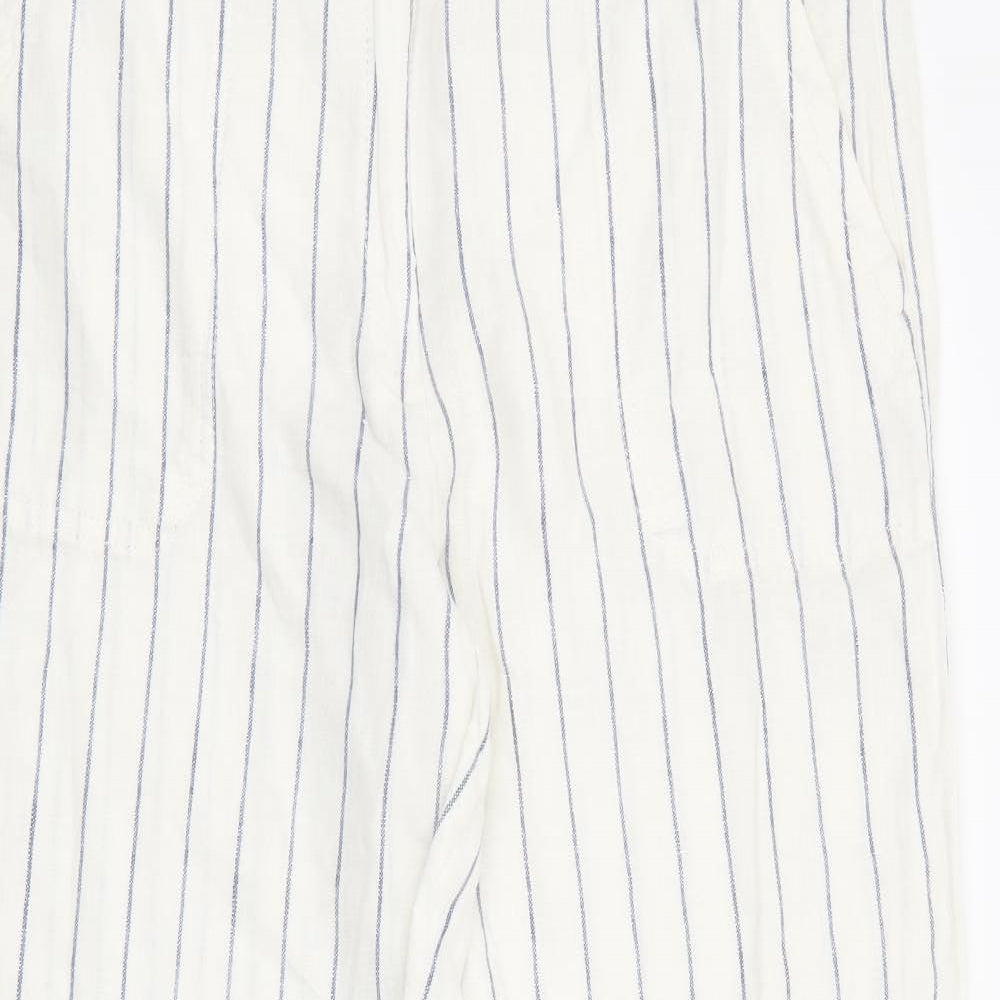 Marks and Spencer Womens White Striped Linen Trousers  Size 16 L28 in Regular Zip