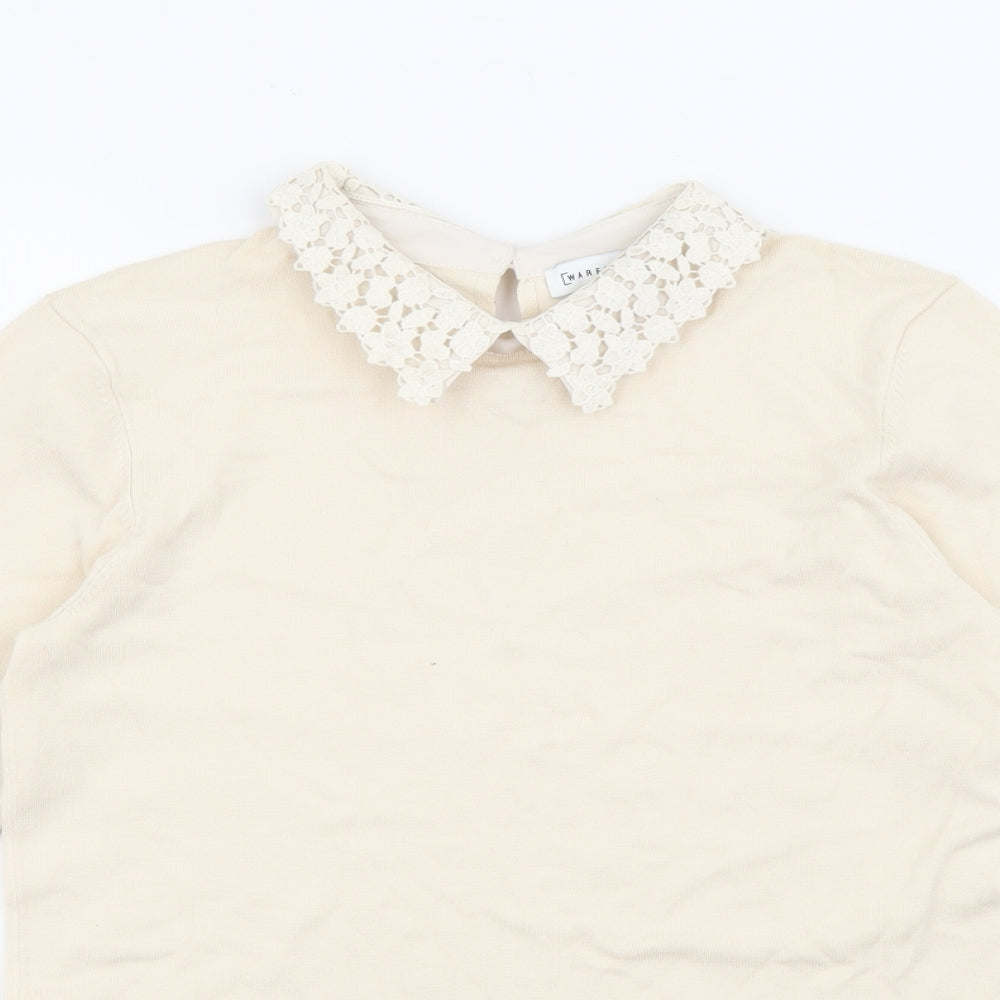 Warehouse Womens Ivory Collared  Viscose Pullover Jumper Size 10