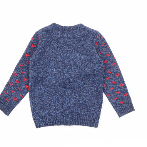 George Boys Blue Crew Neck  Acrylic Pullover Jumper Size 5-6 Years   - Rudolph Christmas Jumper