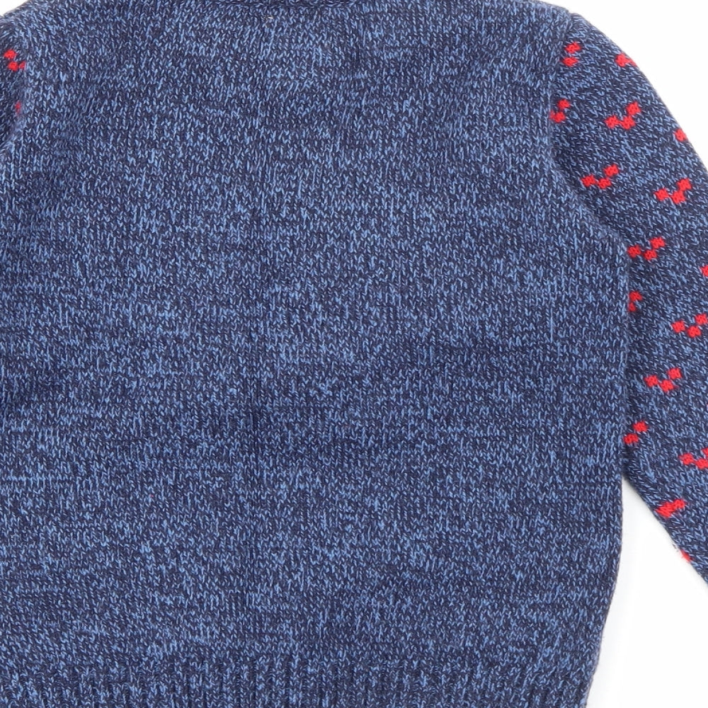 George Boys Blue Crew Neck  Acrylic Pullover Jumper Size 5-6 Years   - Rudolph Christmas Jumper