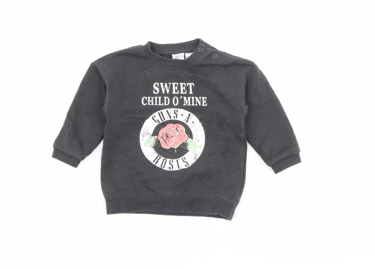 H&M Baby Grey  Cotton Pullover Jumper Size 9-12 Months  Snap - Guns n Roses