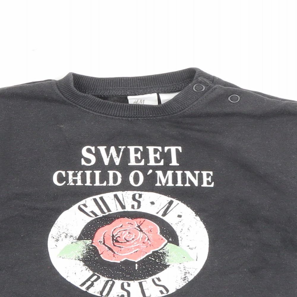 H&M Baby Grey  Cotton Pullover Jumper Size 9-12 Months  Snap - Guns n Roses
