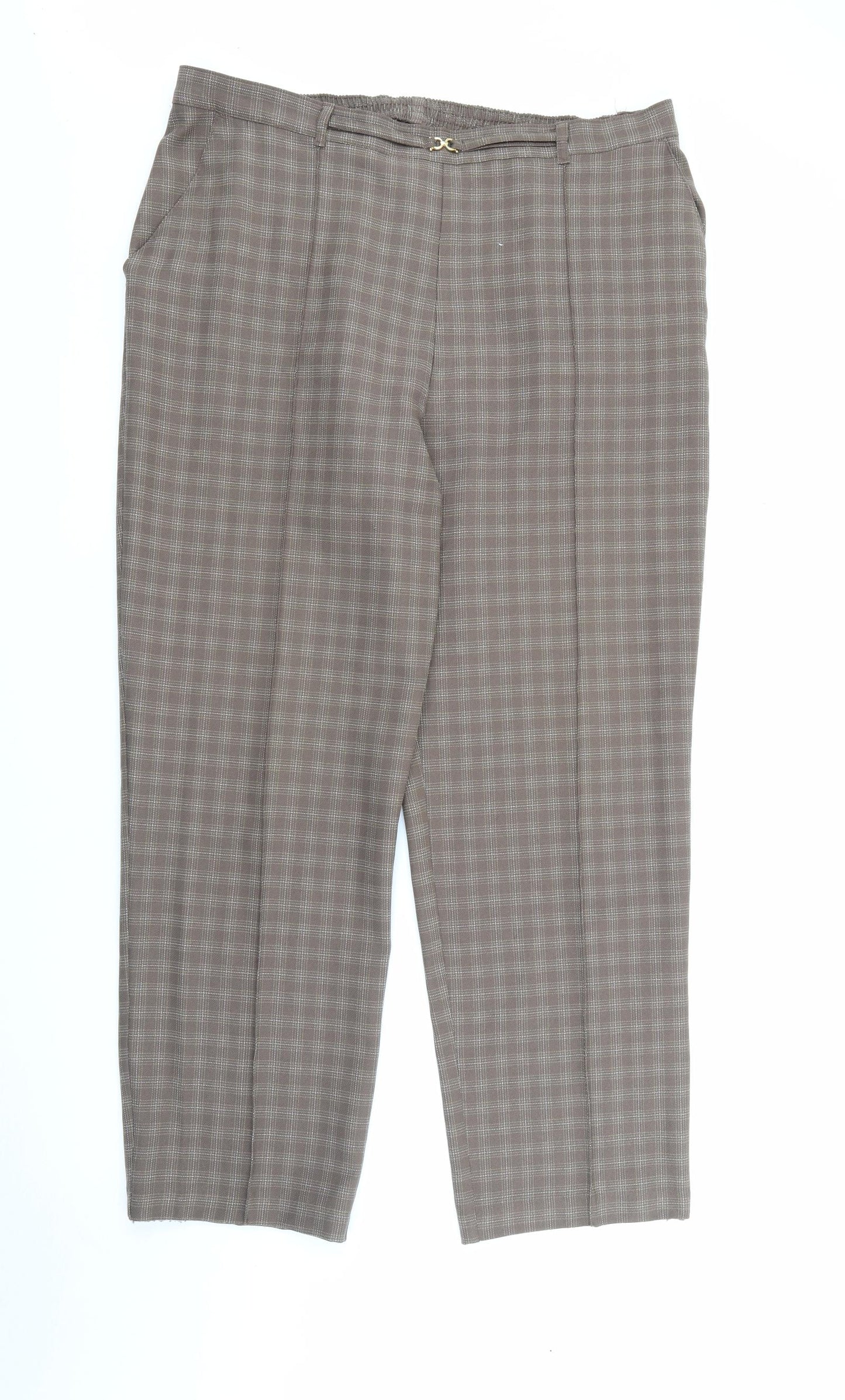 Marks and Spencer Womens Brown Plaid Polyester Trousers  Size 18 L28 in Regular
