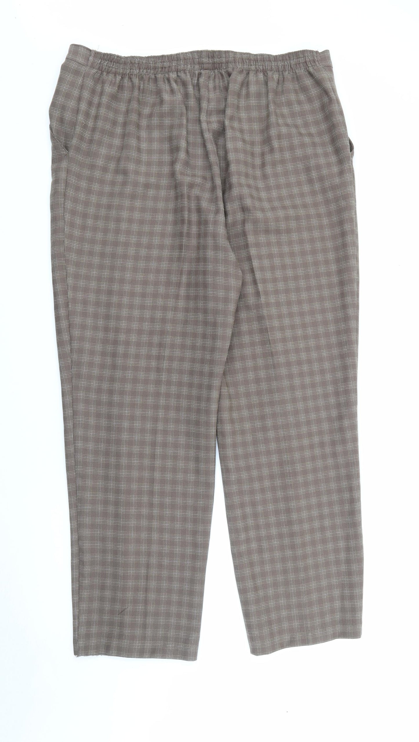 Marks and Spencer Womens Brown Plaid Polyester Trousers  Size 18 L28 in Regular