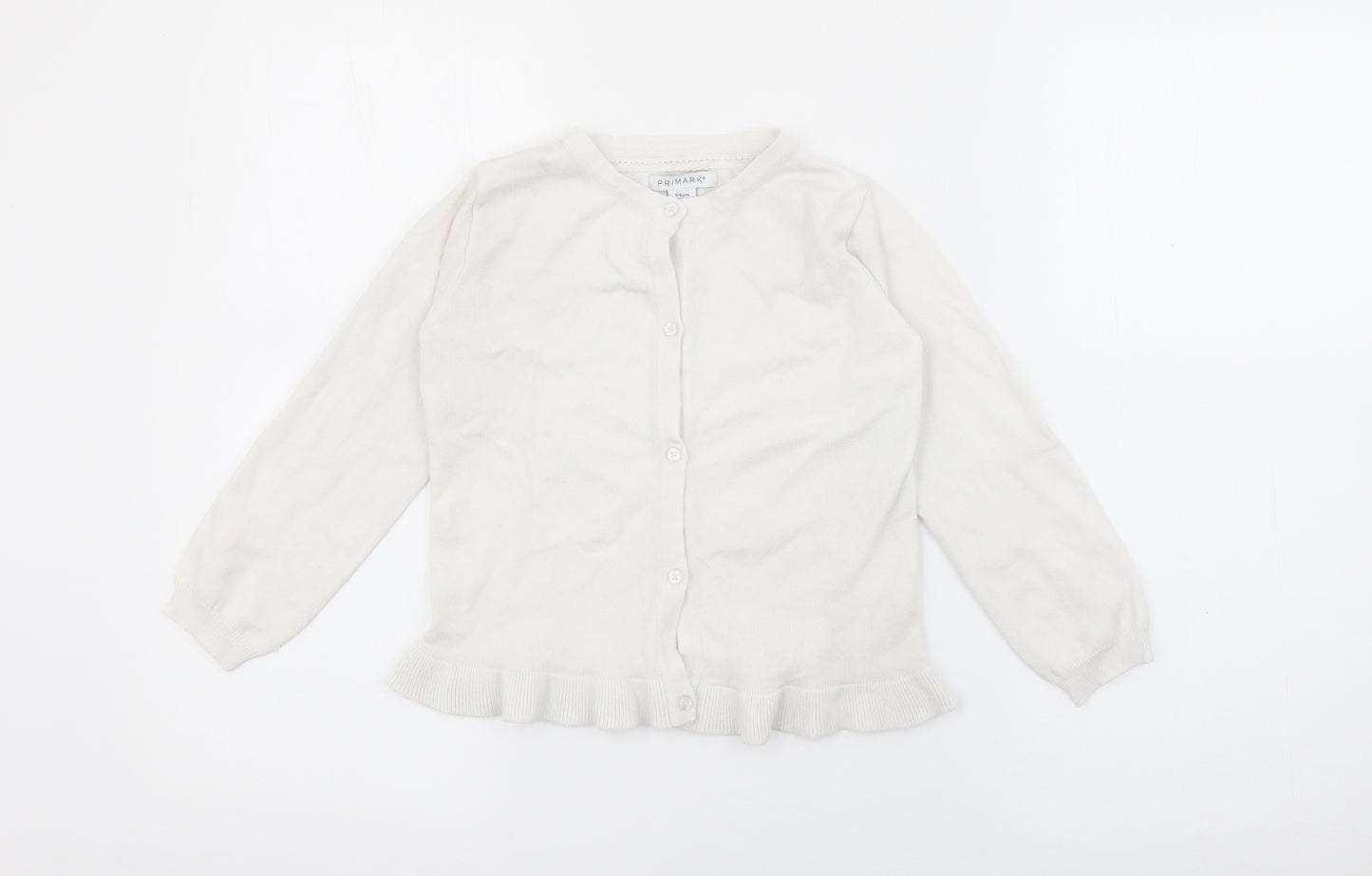 Primark Girls White Crew Neck  Cotton Cardigan Jumper Size 5-6 Years  Button