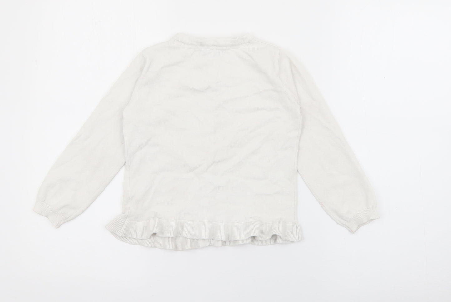Primark Girls White Crew Neck  Cotton Cardigan Jumper Size 5-6 Years  Button