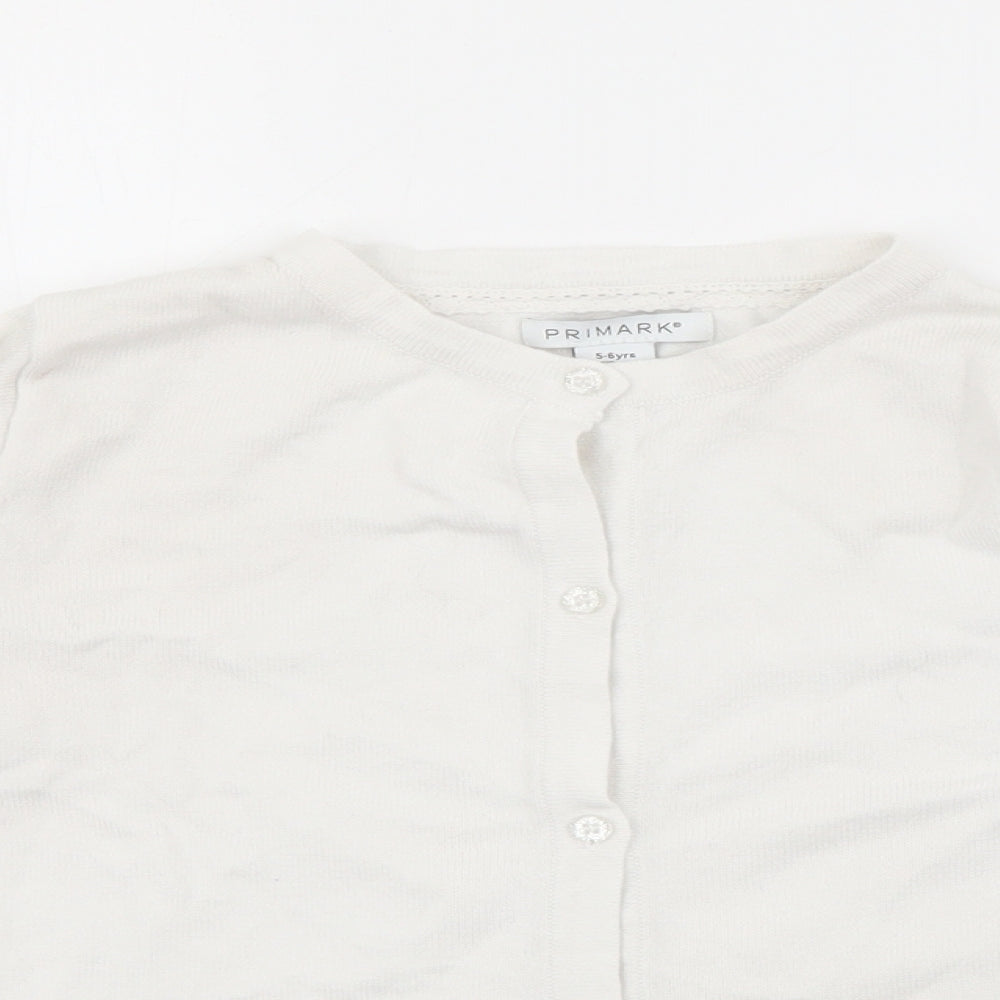 Primark Girls White Crew Neck  Cotton Cardigan Jumper Size 5-6 Years  Button