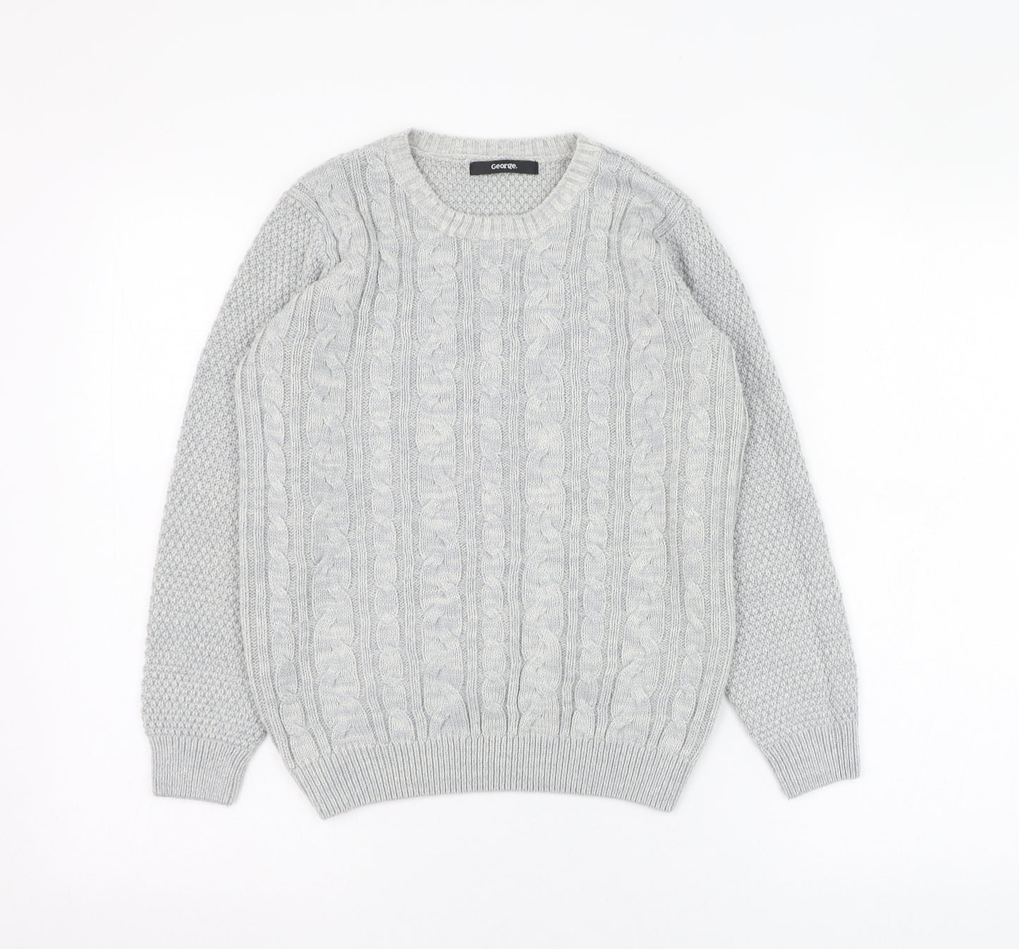 George Girls Grey Round Neck  Acrylic Pullover Jumper Size 9-10 Years  Pullover