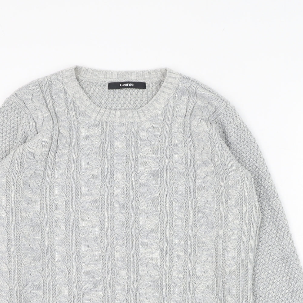 George Girls Grey Round Neck  Acrylic Pullover Jumper Size 9-10 Years  Pullover
