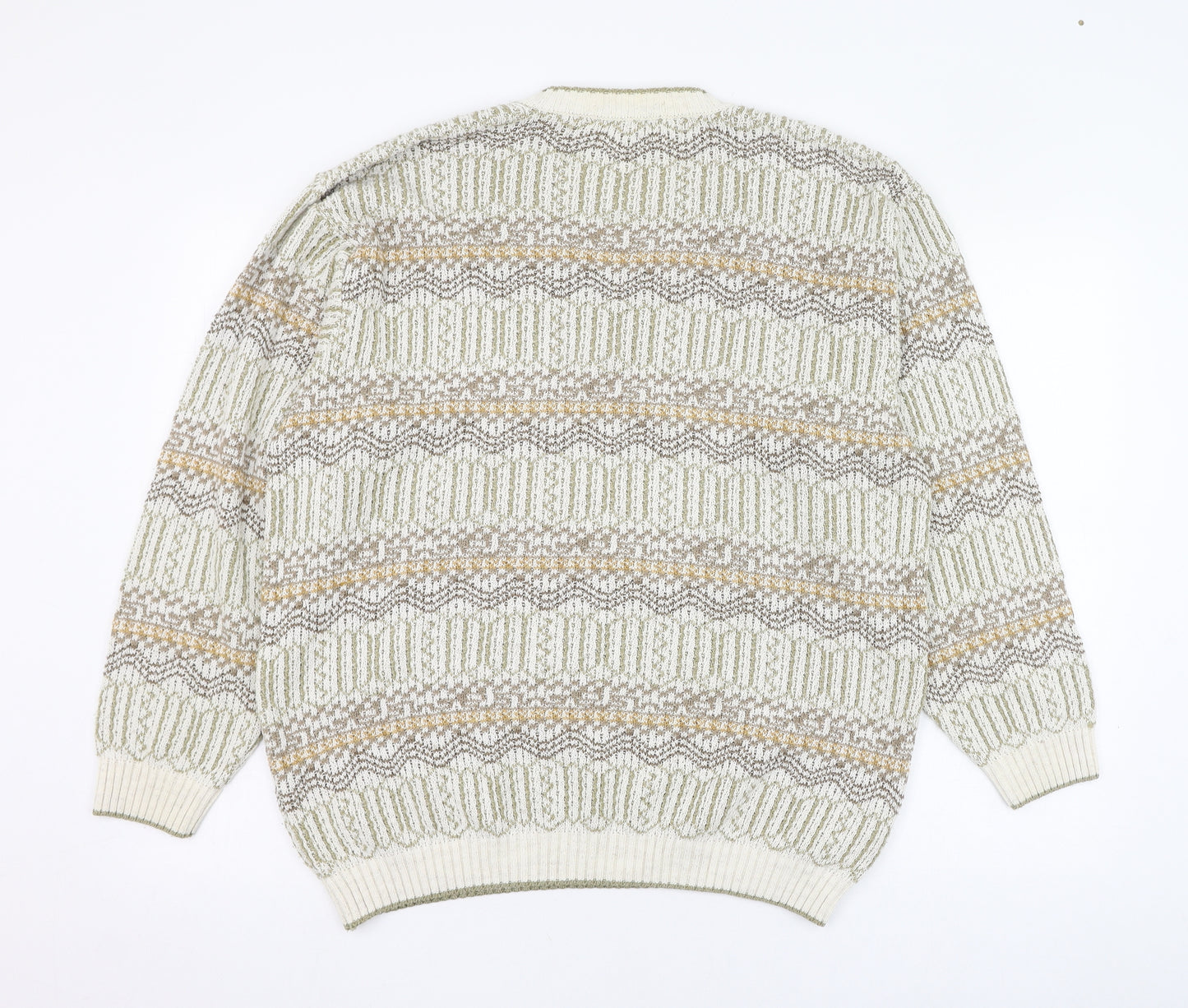 Marks and Spencer Mens Ivory V-Neck Geometric Acrylic Pullover Jumper Size M